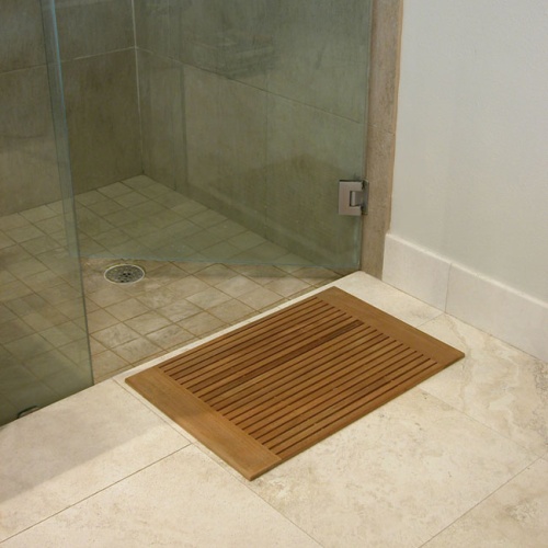18421 PacificaÂ Bath Mat on bathroom tile floor in front of shower
